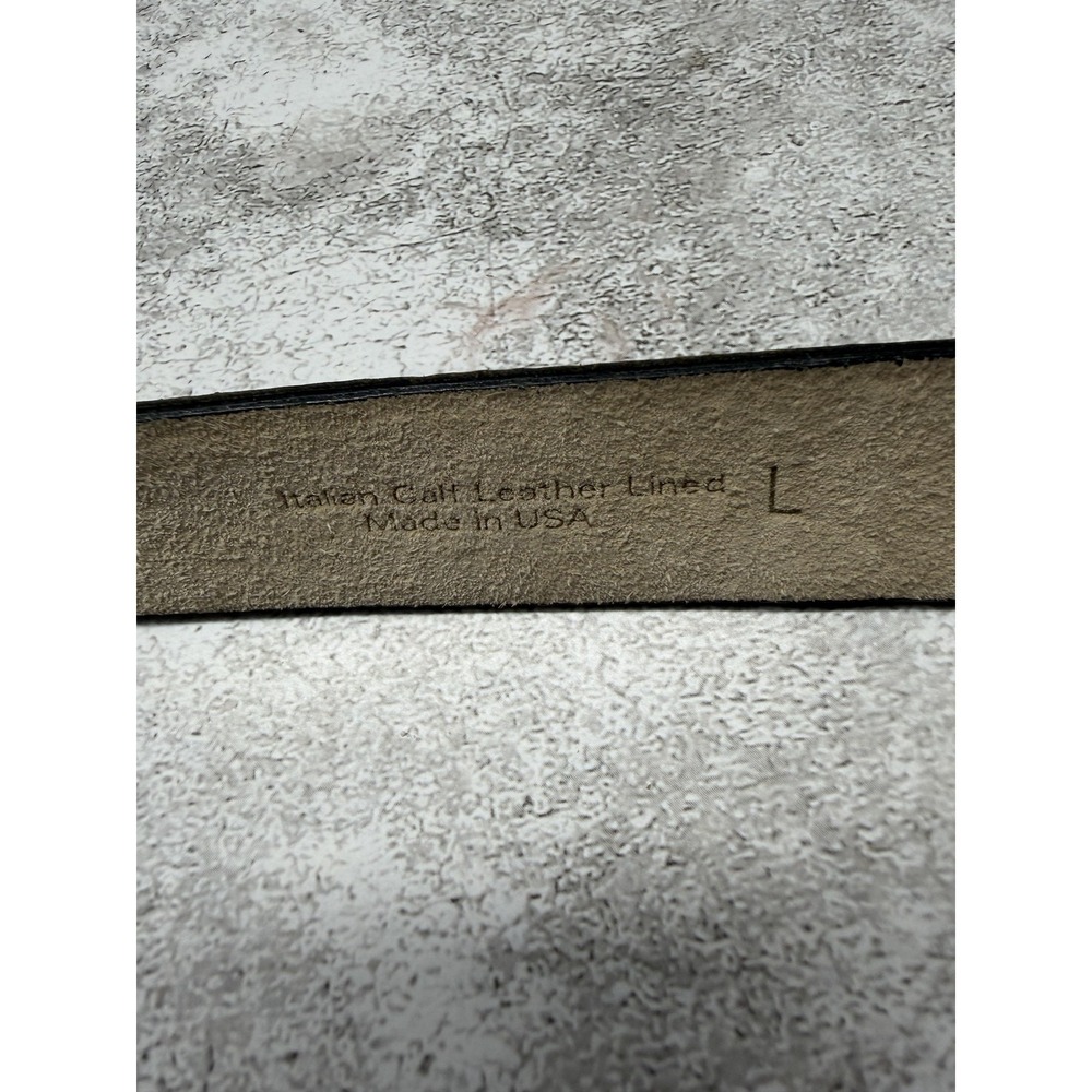 Halston Italian Calf Leather Belt Womens Large Black Textured Solid Brass Buckle - Picture 3 of 6